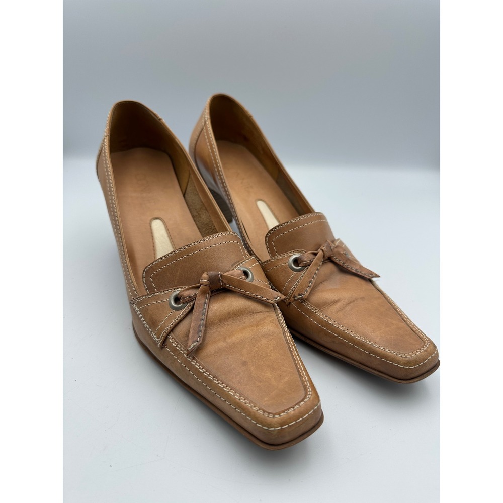 Connie Carthage Square Toe Leather Loafer Pumps 9.5M Block Heel Bow Preppy Boho